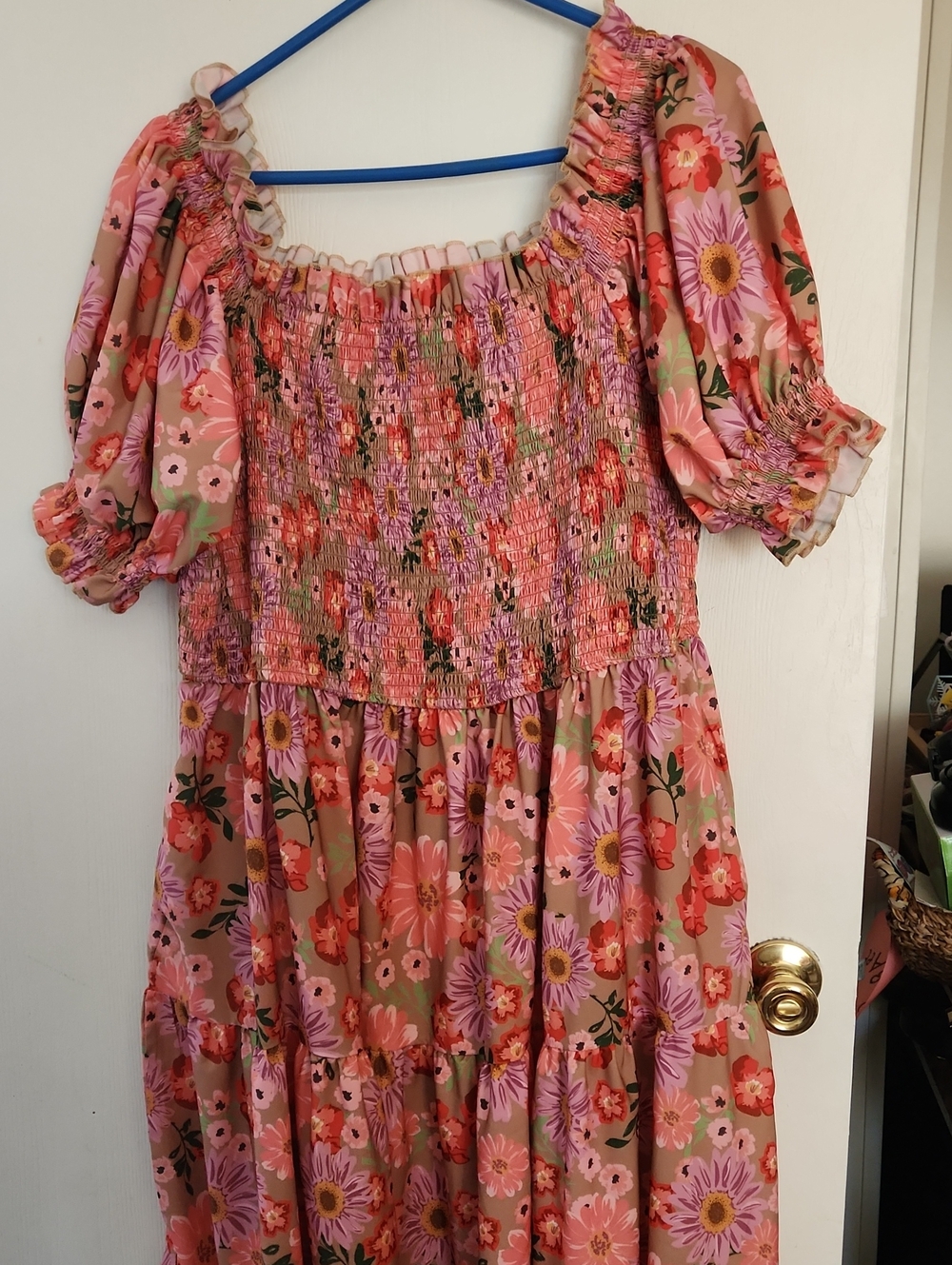 Floral Puff-Sleeve Smocked Dress - Pink Floral
